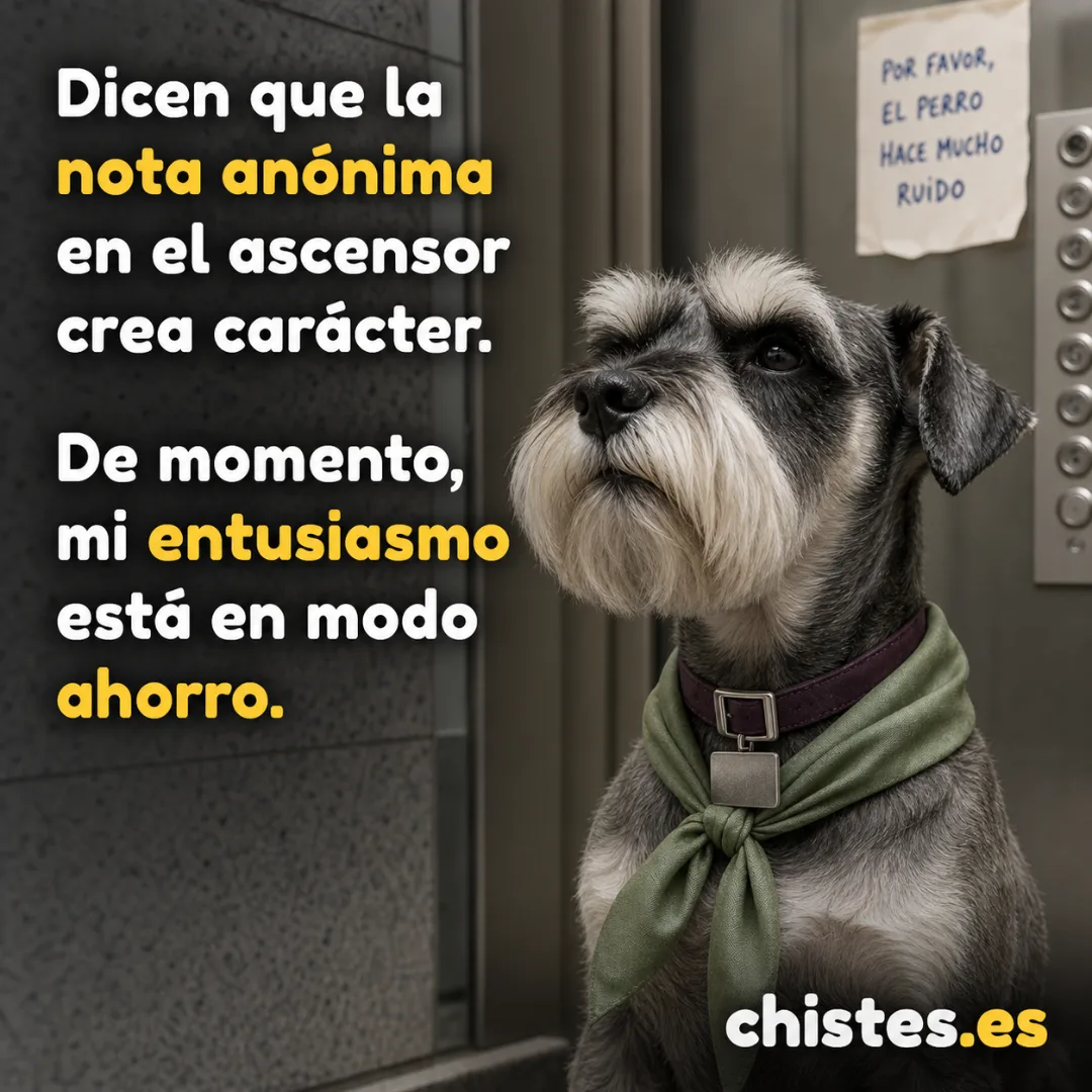 Dicen que la nota anónima en el ascensor crea carácter. De momento, mi entusiasmo está en modo ahorro.
