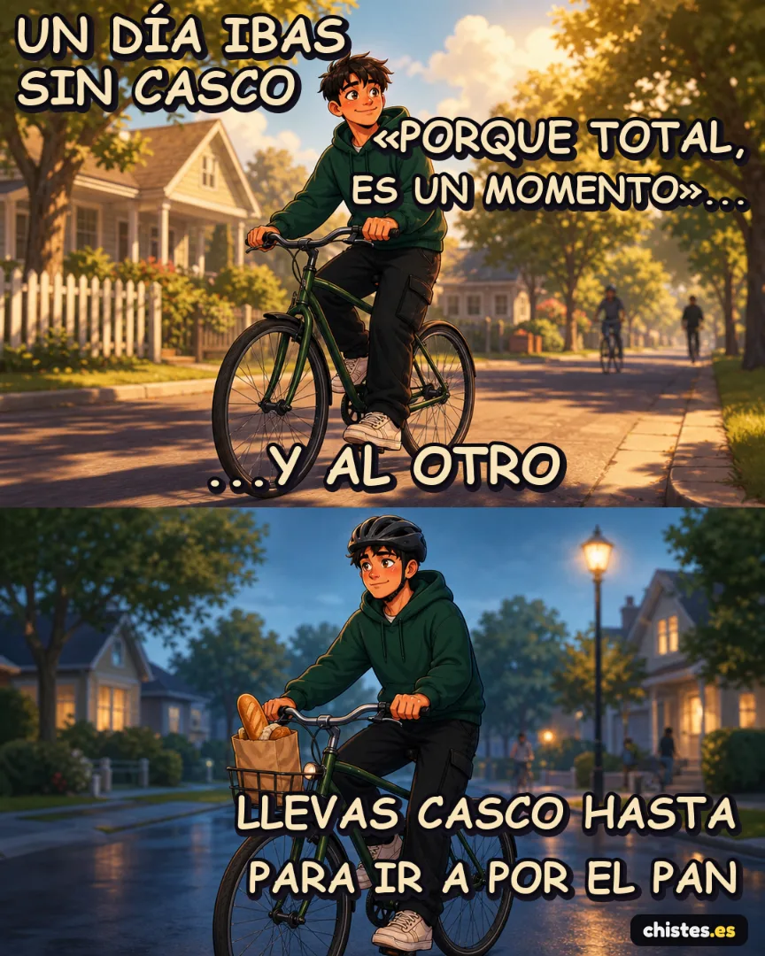 Un día... vas en bici sin casco — lo llevas hasta para el pan