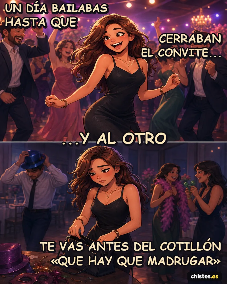 Un día... bailabas hasta que cerraban el convite — te vas antes del cotillón «que hay que madrugar»