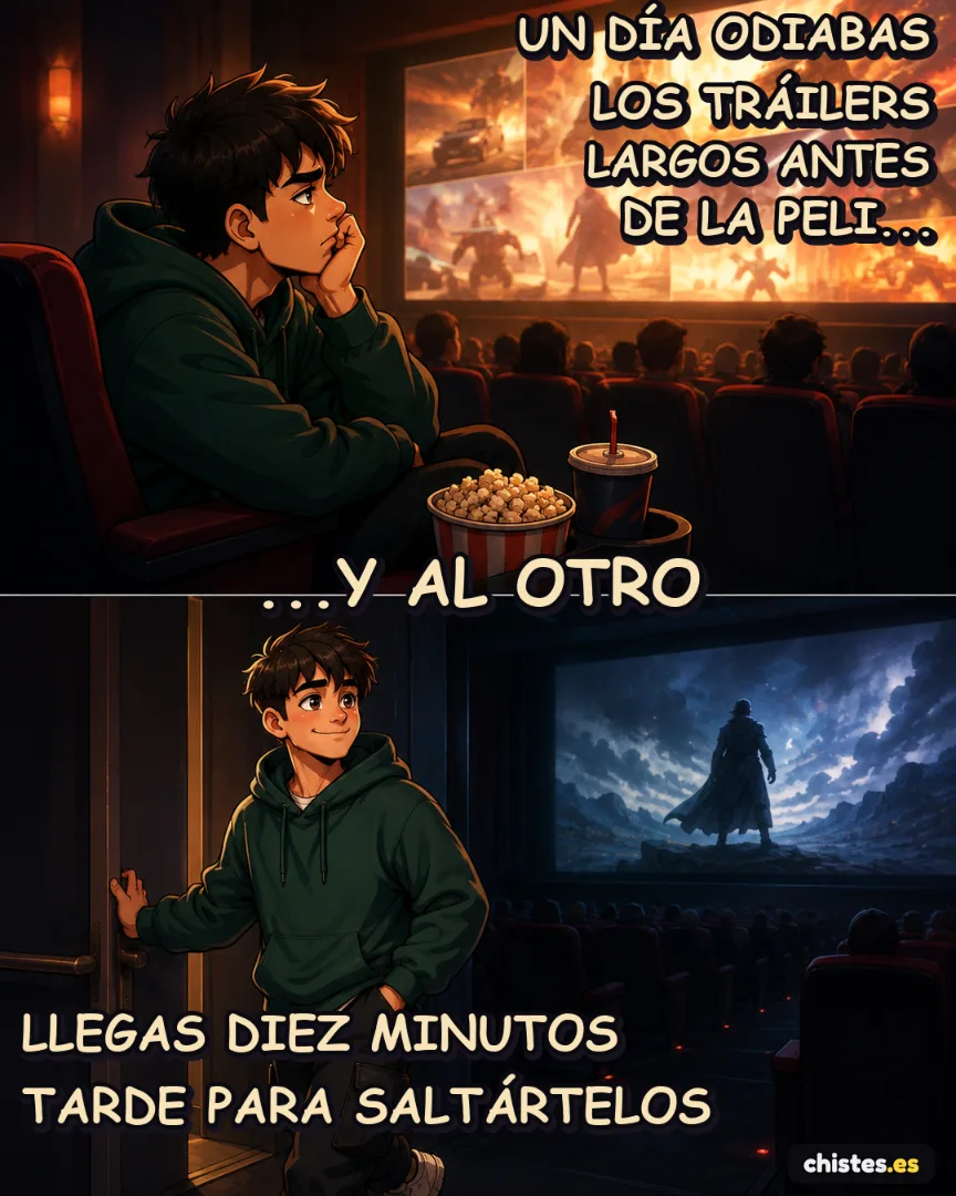 Un día... odiabas los tráilers largos antes de la peli — llegas diez minutos tarde para saltártelos