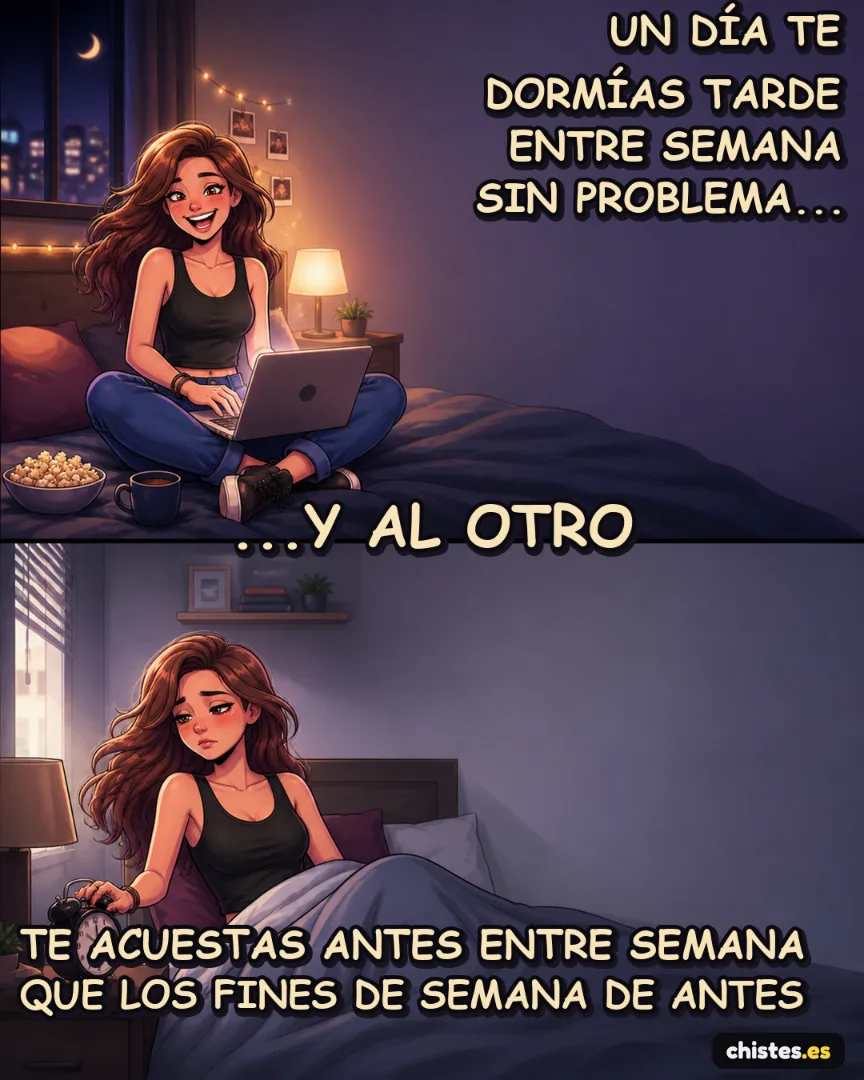 Un día... te dormías tarde entre semana sin problema — te acuestas antes entre semana que los fines de semana de antes